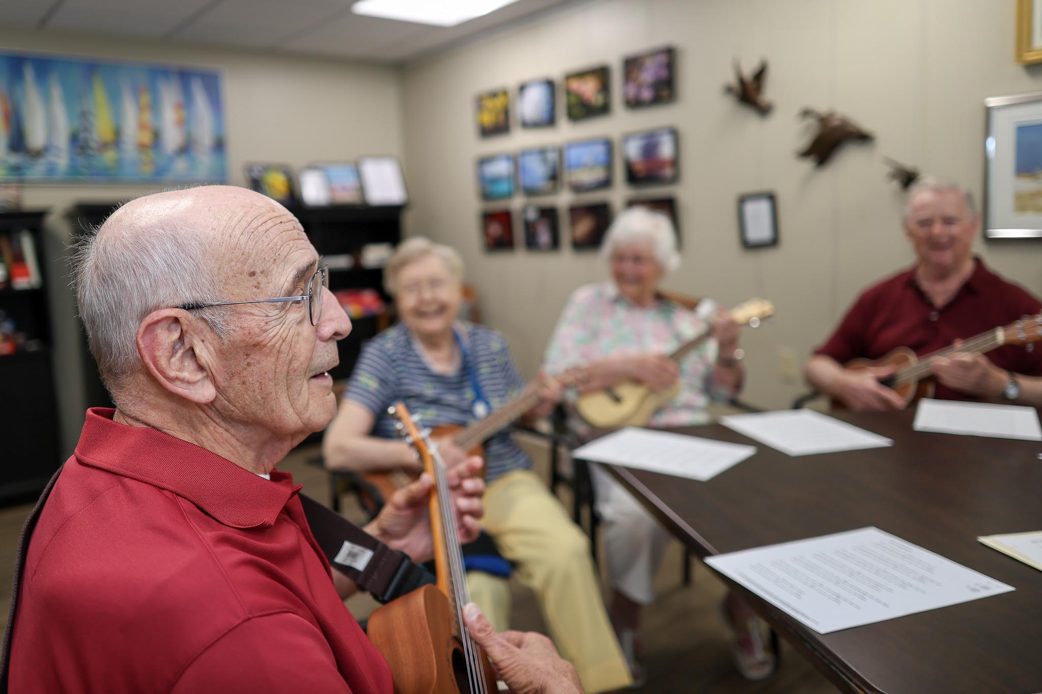 Ukulele club members practicing