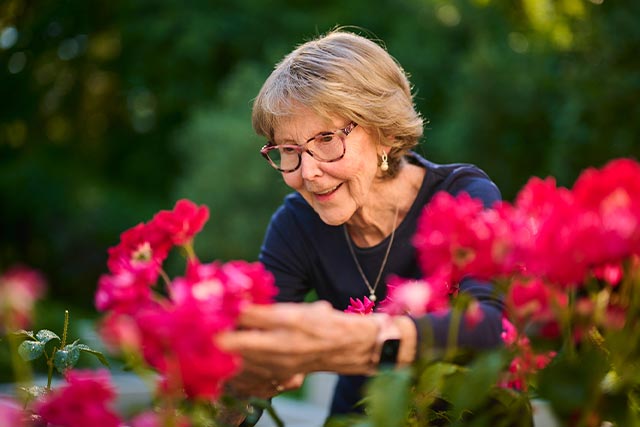 Resident Pat in the garden